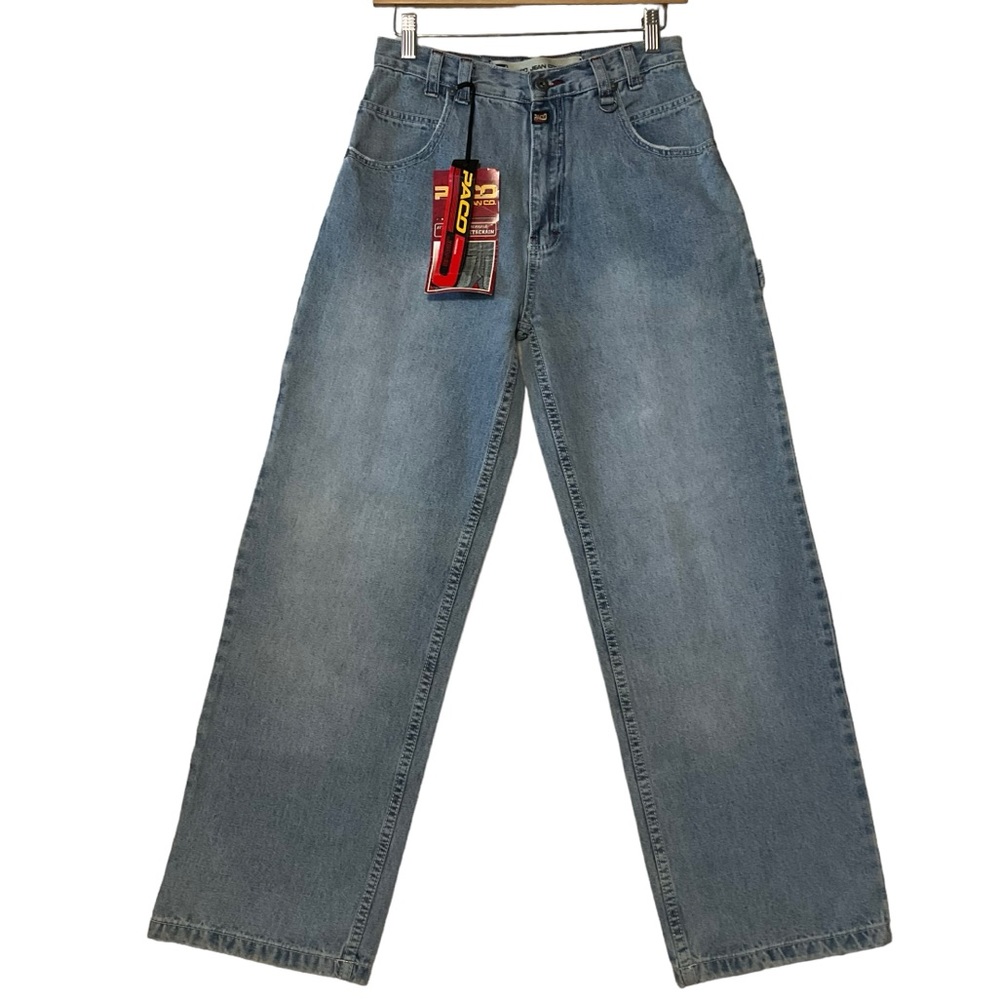 PACO sz 14 Boys Jeans Skate Hip Hop Hooks & Loops Pockets Galore Light Wash Blue